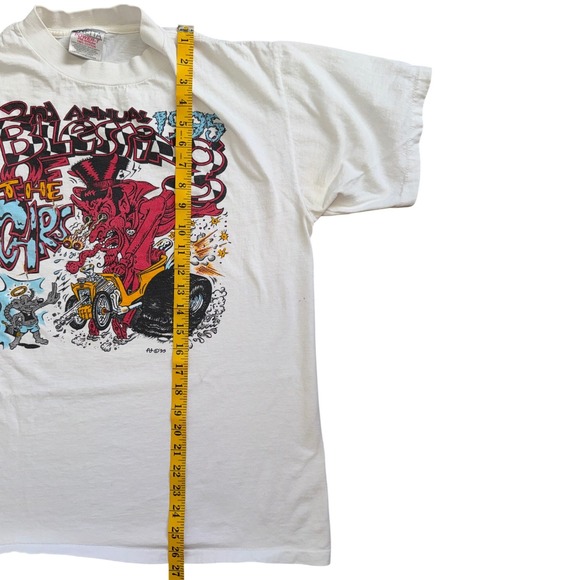 Vintage Oneita Power T Shirt Men Large White 1995 Blessing of the Cars Rat Fink - Picture 7 of 8